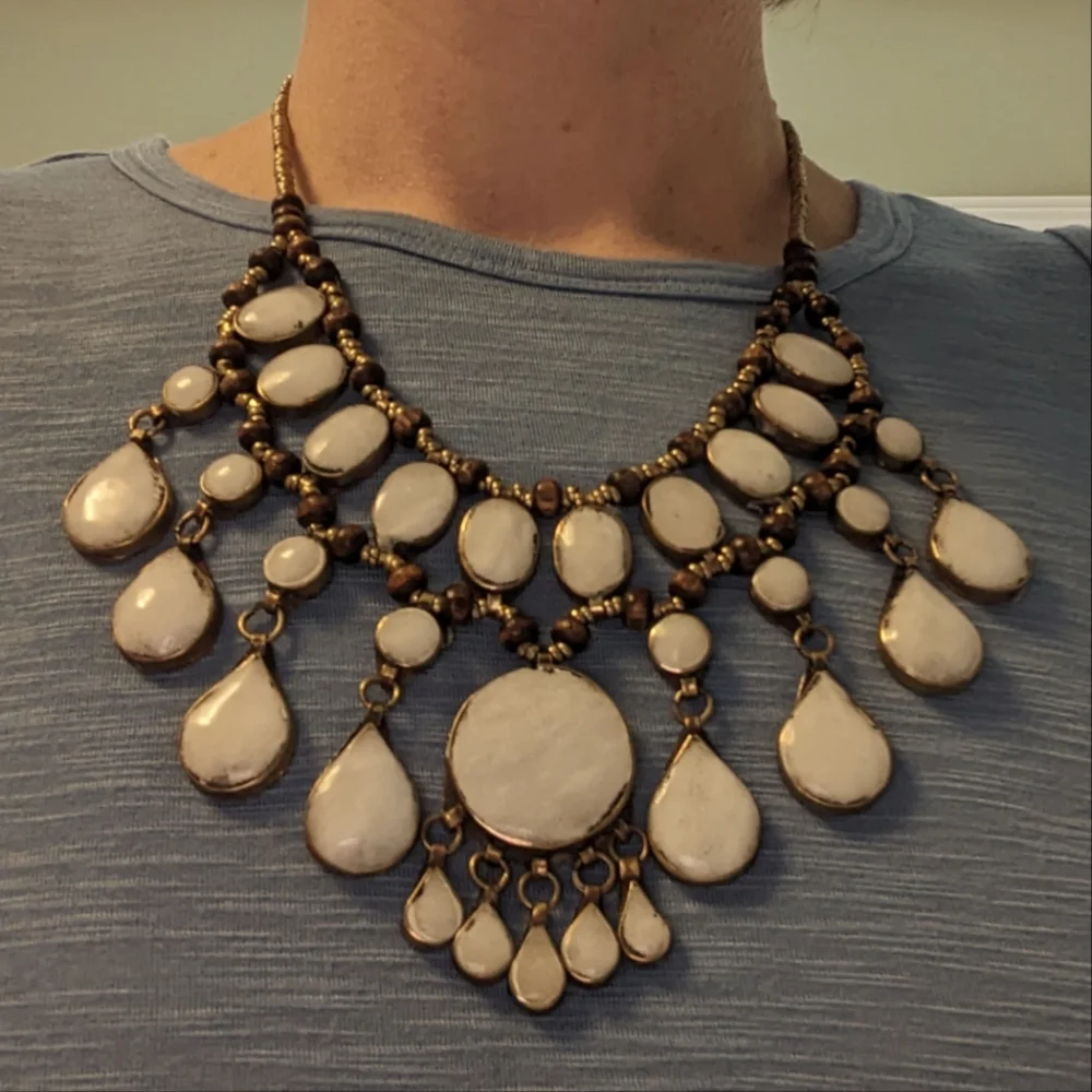 White onyx stone bib necklace kuchi tribal Afghan jewelry - Picture 1 of 3